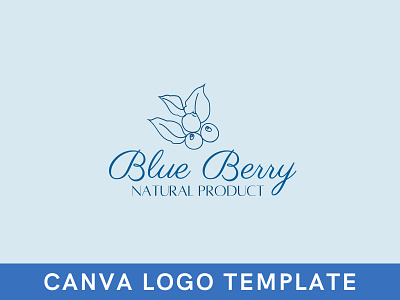 Blue Berry Line Logo Canva Template brand identity branding canva design floral logo flower logo fruit logo hand drawn logo logo logo design organic fruit logo template
