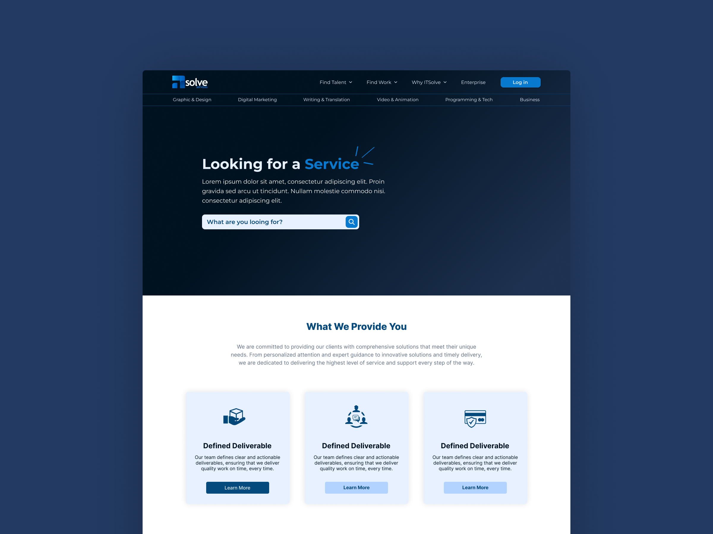 Service Marketplace Landing Page — Hero + Features business platform