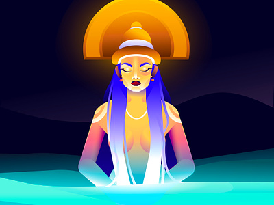 Goddess of water character colourful girlhair god illustration kerala minimal night vector water woman