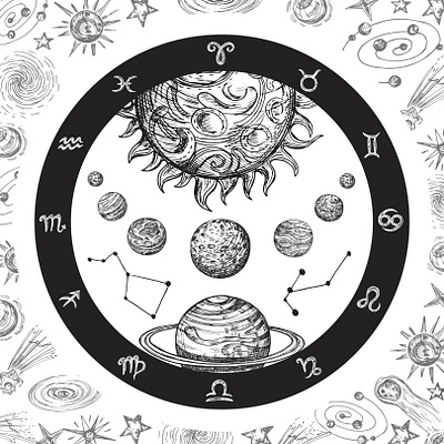 Astrology Zodiac Universe art astrology brand branding design identity illustration logo planets space universe vector vintage zodiac