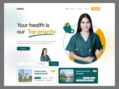 Medico | Health Landing page design business website doctor figma health healthcare hospital hospitality landing page medical medicine pixelean science ui user interface website design