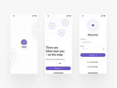 TRIP - Bike App app design driving graphic design login logo map minimal mobile mobile app modern ui navigation payment rent scooter sign in sign up ui user interface ux