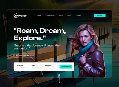 Traveller Ui Hero section design branding design graphic design illustration landing page ui ux web website