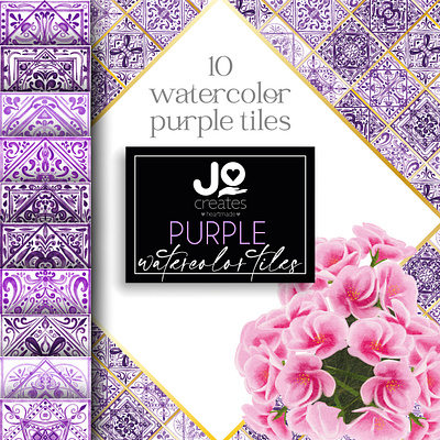 Watercolor Purple tiles - Italian style flower hand drawn illustration italian style png puple tiles watercolor