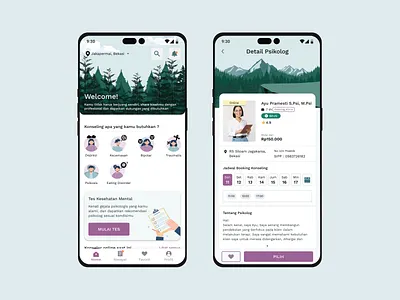 Mental Health App anxiety app app design bipolar app booking app cliff illustration counseling app depression app forest illustration homepage mental health app mental health test app mobile app mountain illustration nature app nature illustration psychologist app realtime app realtime counseling app service detail page ui design
