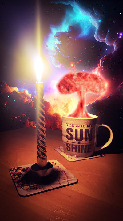 Homespace art #1 art collage cup design explosion graphic design kandle light nuclear nuclear explosion photoshop space table