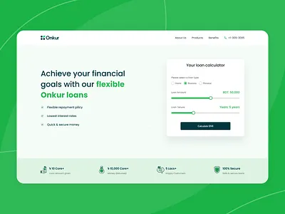 Onkur - Finance Loan Landing Page clean clean ui finance finance website header hero landing page loan trending ui ux web website