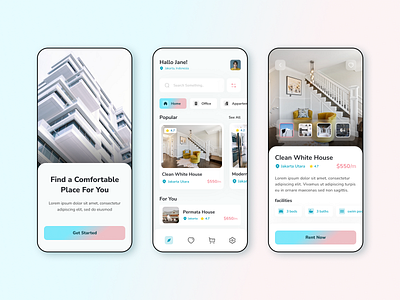 Real Estate App UI/UX Design app application cleanui color creative design gradient homeui iphone13 minimalist mobileapp mobileappdevelopment realestate typography ui uiuxdesign userexperience userinterface ux