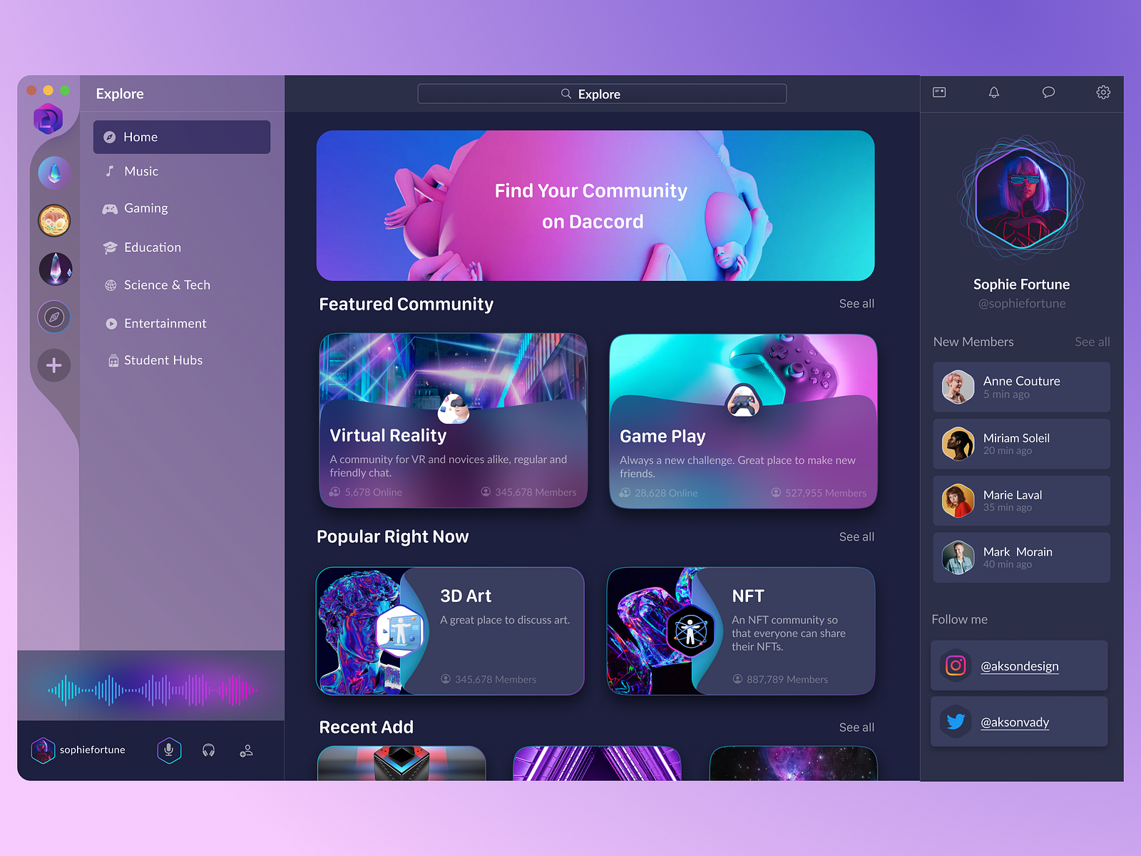 Daccord App inspired from Discord by Kajol on Dribbble