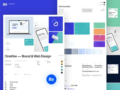 OneHire — Case Study brand design brand identity brandbook branding case casestudy graphic design logo logodesign logotype minimal presentation ui web web design website white