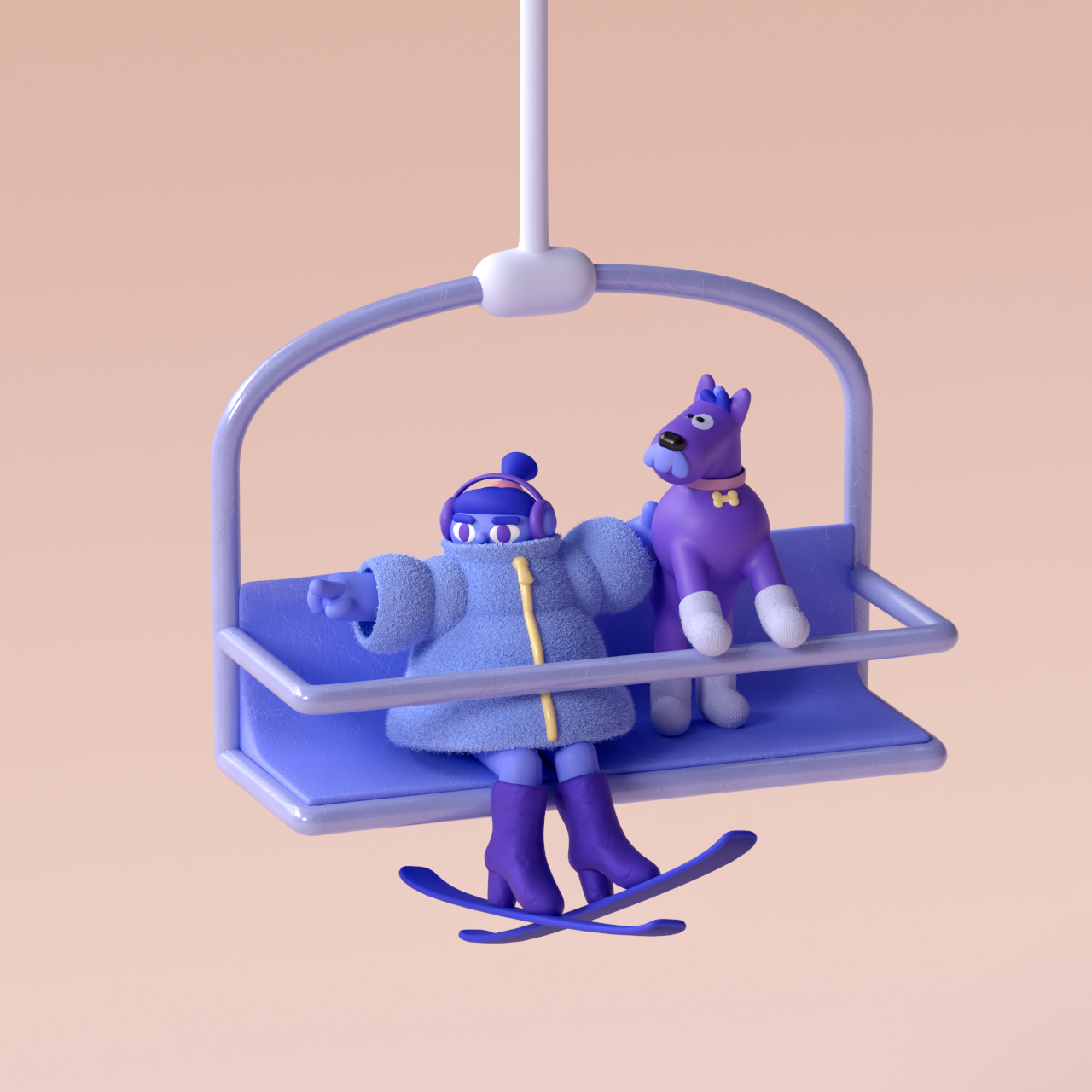 01/Winter Adventures 3d blender blue bone c4d character cold design dog illustration redshift ski skilift snow sock texture winter wool