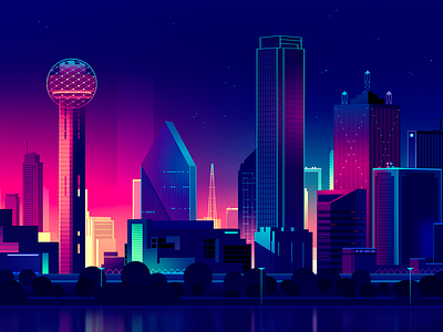 Dallas adobe ambiance artisticjourney city digitalpainting drawing humanmade illustration light neon photoshop poster print skyline travel us