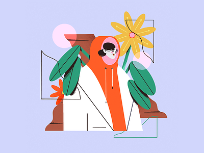 Daydreamer character daydreamer design flatillustration flowers happy holiday illustration island nature summer summermood woman