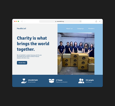 New Relief - a charity organization by high school students charity hero hero section landing landing page organization web design
