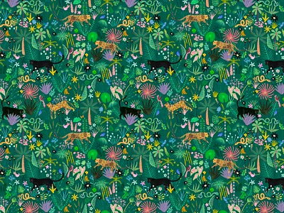 tropical pattern animal print design draw fashion graphic design green illustration jungle leopard manches painting panter pattern pattern design print surface textil textil design tiger tropical
