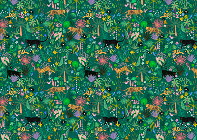 tropical pattern animal print design draw fashion graphic design green illustration jungle leopard manches painting panter pattern pattern design print surface textil textil design tiger tropical