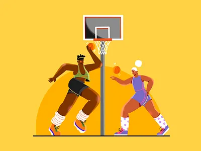 Basketball players ⛹️♀️ 2d 2d illustration art basket basketball character design colours commercial design drawing fitness illo illustration photoshop players procreate sport team vector yellow