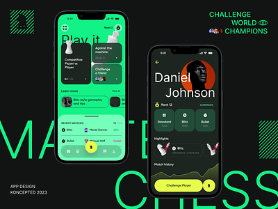 Chess app app checkmate chess dark gaming green minimalism mobile profile ui