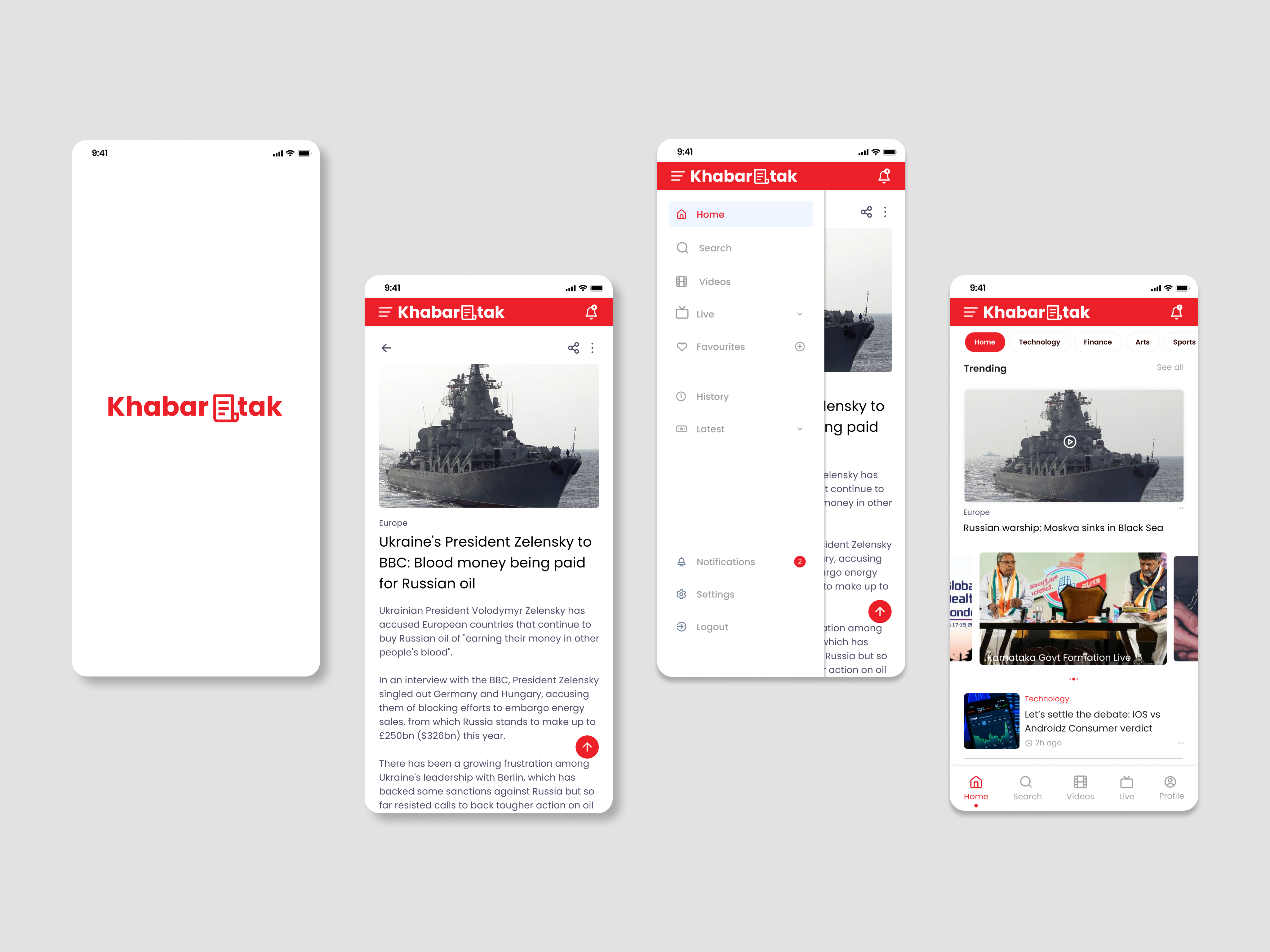 News Application app branding design detailpage graphic design illustration khabarnews khabartak logo news newsapplication newsforcast ott ottplatform screens simple typography ui ux vector
