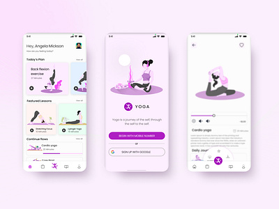 Meditation Yoga Mobile App Design app apps design branding clead design clean health apps illustation ios meditation mobile design regular exercise ui ux yoga aplication yoga design