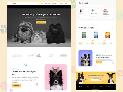 PetCare landing page about us animal care branding cate clean design dog website footer landing page minimal petcare service uc ui uiux ux website