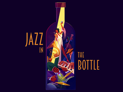 Jazz in the bottle alcohol black woman bottle brand illustration branddesign branding graphic design illustration jazz jazz club music band musicians singer wine