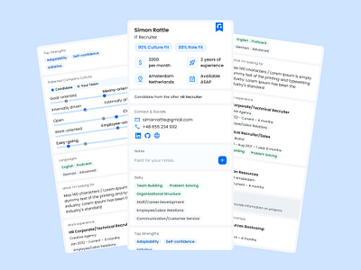 Candidate card mobile design candidate card clean dashboard design feature mobile platform psychology recruiting recruitment resume saas software ui uxui web