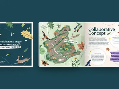 Brochure design and illustrated map for rewilding estate biodiversity brambles brand branding brochure design design english countryside english heritage estate farm garden hare illustrated map illustration national trust print design rewilding scheme square format wildlife