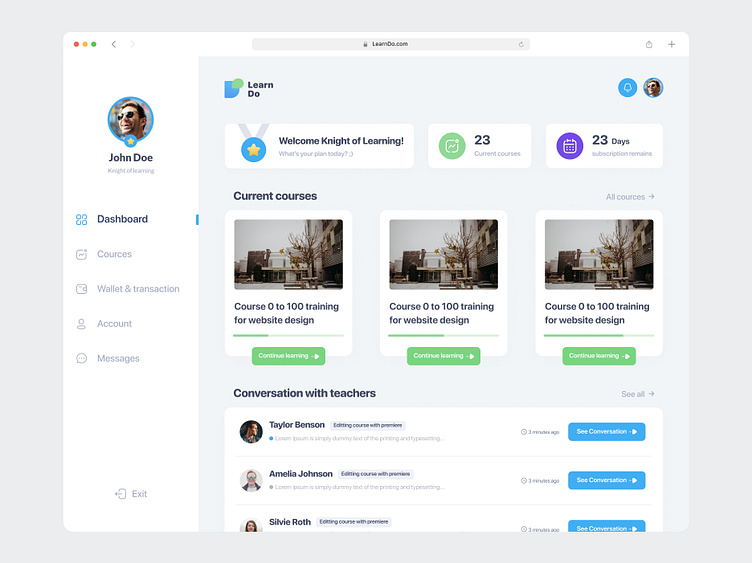 Student Dashboard for LearnDo by Amin khakshoori on Dribbble