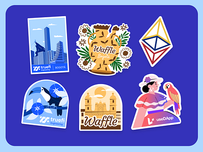 Stickers Colombia Cryptocurrency blockchain branding colombia company stickers cryptocurrency design ethereum event graphic design illustrations stickers ui
