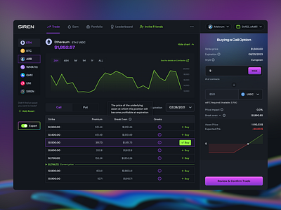 UX Design for the DeFi options trading platform Siren defi design trading ui ux