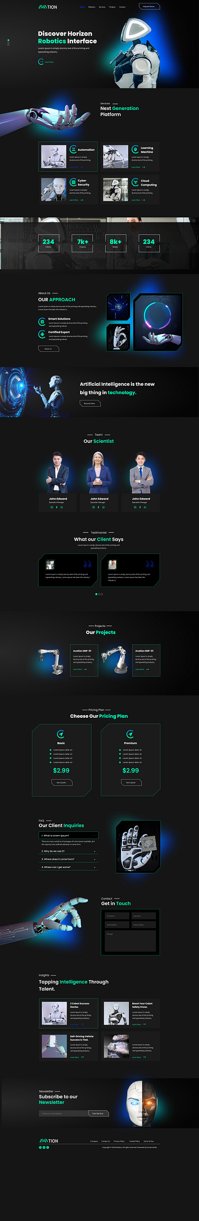 AVATION - Robotics & Artificial Intelligence Elementor Template artificial intelligence automation branding data science design design idea graphic design illustration logo machine learning modern service robotics ui ux vector website