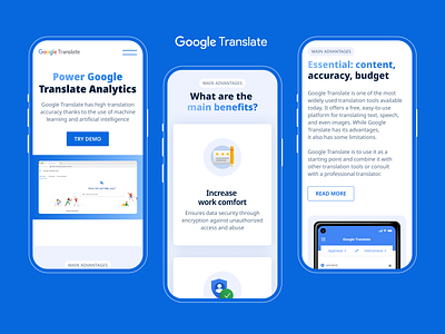 The mobile version of the landing page — Google Translate clean color design figma font google grid landing landing page landingpage layout minimal minimalism mobile mobile design mobile ui redesign typography ui ux