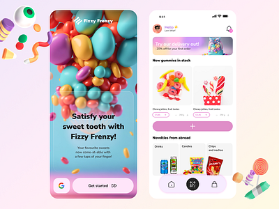 Candy store app concept app candy colorful delivery design illustration interface mobile app shop store sweets ui ux yummy