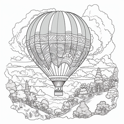 Hot Air Ballon coloring page for adult air ballon ballon coloring pag e design flowers front design graphic design hot hot air ballon illustration page
