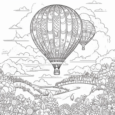 Hot Air Ballon coloring page for adult air air ballon ballon branding coloring page colouring page design floral air ballon floral ballon flowers forest front design graphic design hot hot air ballon illustration mandala