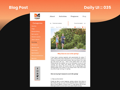 Blog Post Daily UI 035 activities blog post branding category daily ui design fitness graphic design healthy illustration logo photo running share sport ui ux