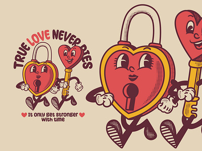 PADLOCK LOVE | TRUE LOVE NEVER DIES , IT ONLY GET STRONGER WITH branding cartoon cartoon character character design character illustration clothing clothing design design illustration logo love mascot retro cartoon retro logo retro mascot retro mascot illustration true love tshirt design