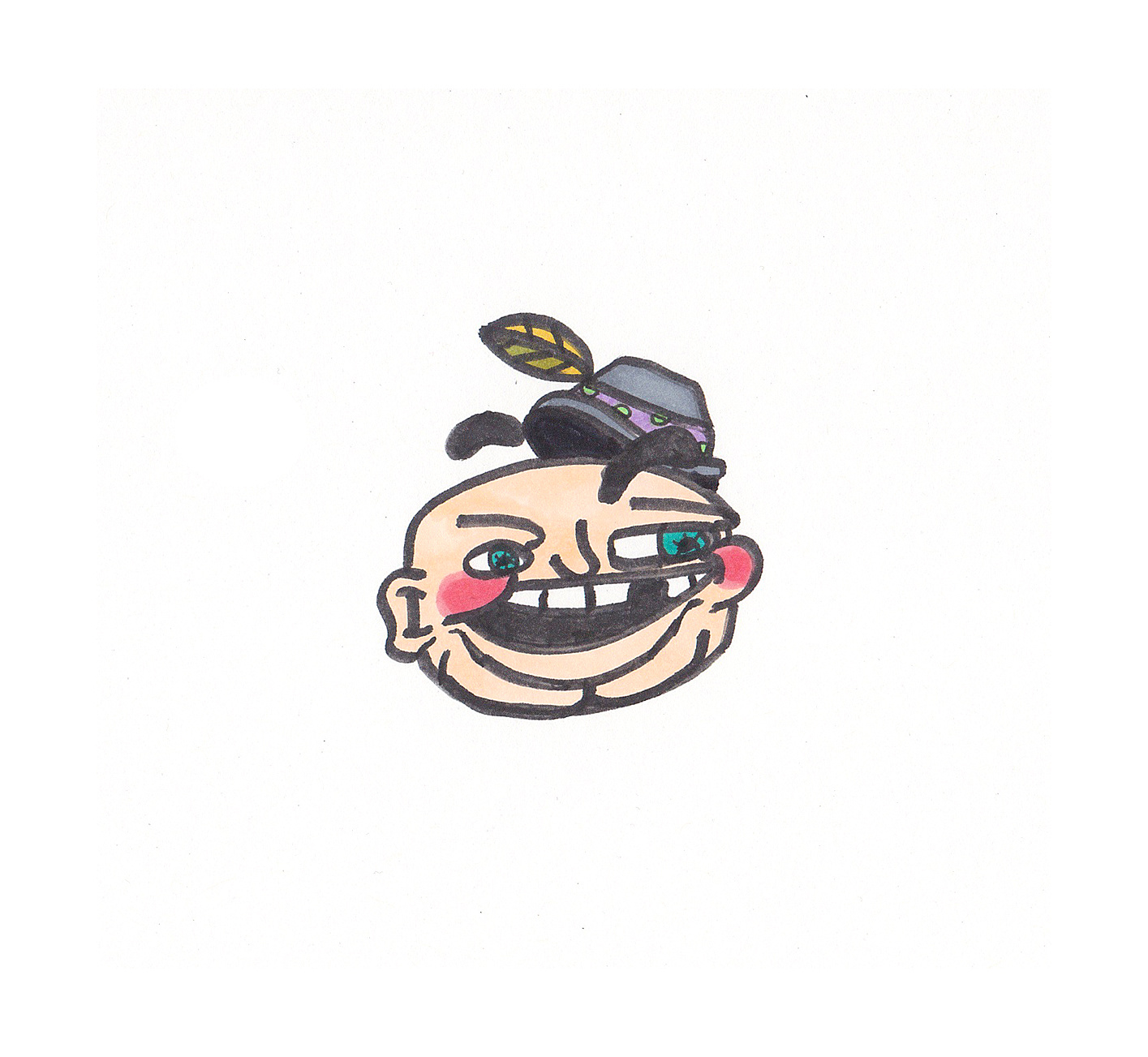 Meeting with Maxwell butt chin cartoon character cheeks drawing feather fedora glad hand drawn happy illustration jolly man markers missing tooth old polka dots rosy cheeks smile vintage