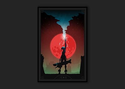 Jinx wall poster (Arcane series) 2023 adorable amazing animation arcane best black card cute games girl illustration jinx moon poster red riot tarot vector wall