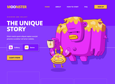 Moonster Landing Page animation clean flat landing page motion graphics ui