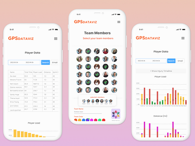 Players Mobile App Design: iOS/Android mobile application app coach design ios app mobile app mobile application mobile ui player ui select team team member uiux