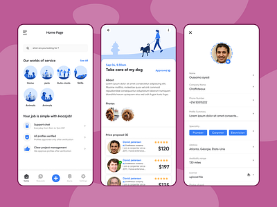 Hoozjob - Service App animals app blue design handmade mobile on demande plumber service ui ux