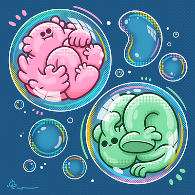 Bubble Space - Cozy Pink & Awkward Green bubble character cute illustration procreate