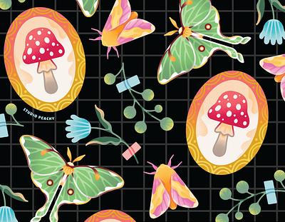 Cottagecore & moths cottagecore cute floral flowers illustration magical moth moths mushroom mushrooms procreate texture
