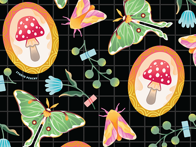 Cottagecore & moths cottagecore cute floral flowers illustration magical moth moths mushroom mushrooms procreate texture