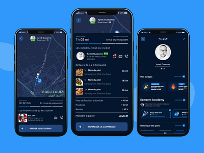 Semsem Driver App app blue dark delivery design driver figma food green map profile ui ux