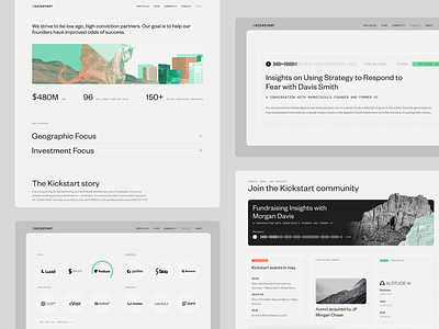 Kickstart - Venture capital's online presence collage design dot fintech green landing page mountains orange pattern podcast portfolio ui uidesign ux uxdesign uxui vc venture capital web design webdesign