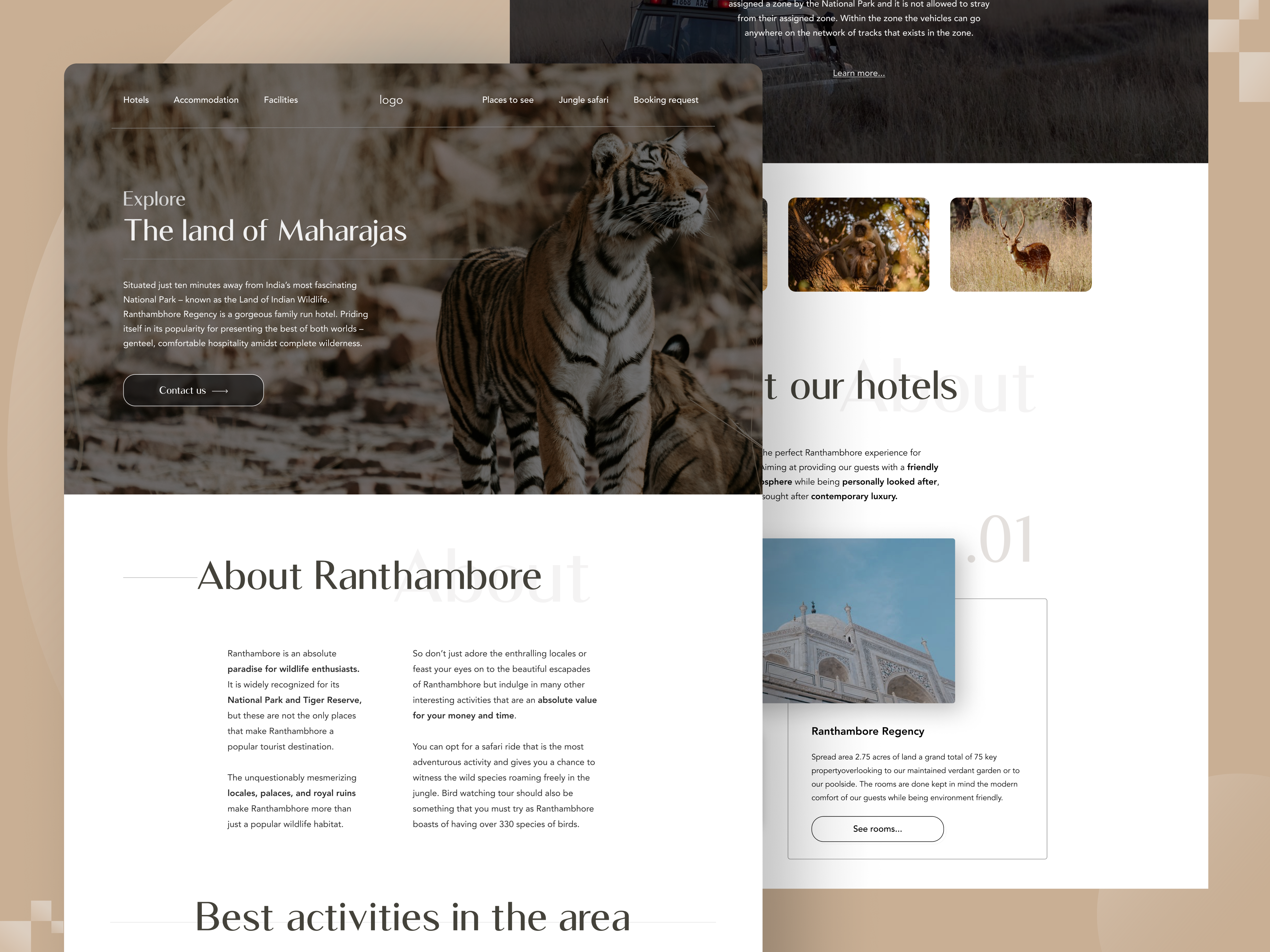 The Land of Maharajas - Web Design design holiday hotel jungle safari motel nature outing picnic picnic spot safari travel travelling ui uiux web web design website website design wildlife wildlife century
