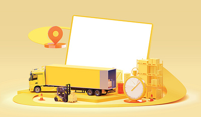 Vector truck and warehouse 3d delivery forklift illustration industrial logistics road store supply chain transport transportation truck vector warehouse